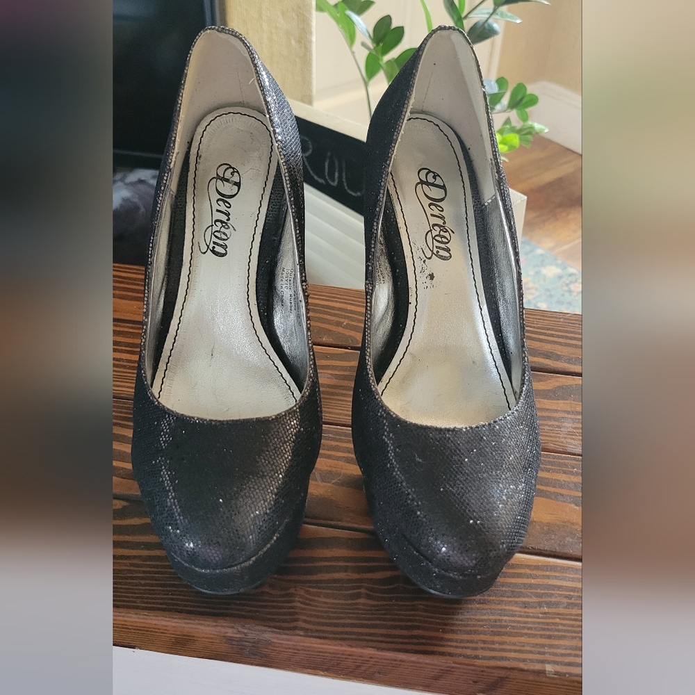 Black sparkly heels